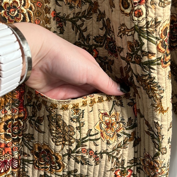 New Identity Coral Beige Gold Floral Print Quilted Jacket with Pockets Large - Picture 5 of 7